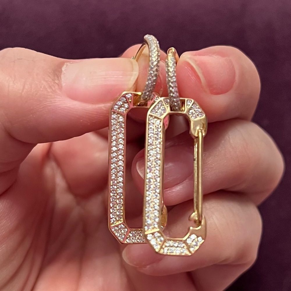 Elegant Gold Over Sterling Silver Cubic Zirconia Paper Clip Dangle Earrings